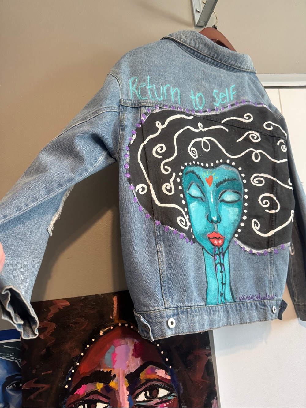 Custom Hand-Painted "Return to Self" Denim Jacket - Large - Picture 10 of 16